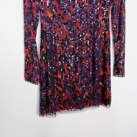 French Connection 4 Purple Red Black Inari Embellished Leopard Sequin Mini Dress - Picture 4 of 15